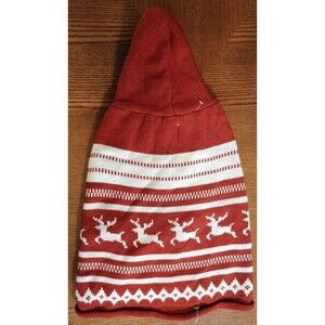 Hooded Dog Sweater Large Red White Winter Holiday Reindeer NWOT